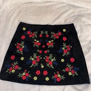 Suede black and floral skirt